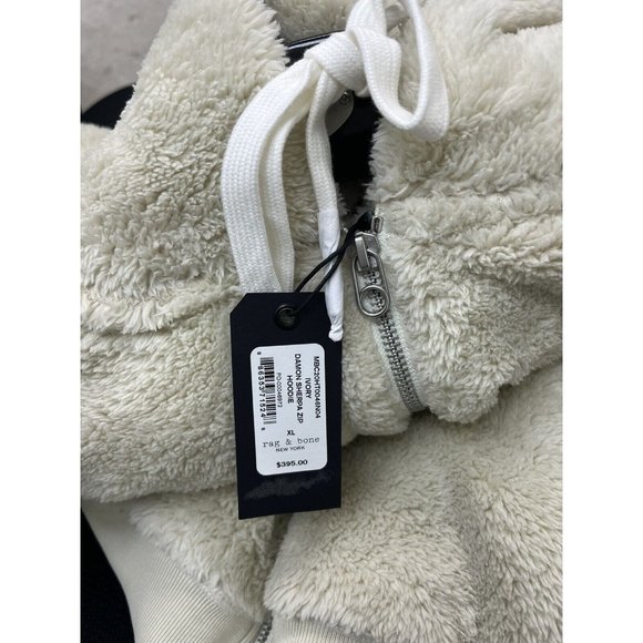 rag & bone Men's Damon Faux-Shearling Full-Zip Hoodie Ivory M BNWT $395 - Picture 9 of 9